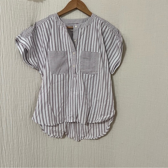 LOFT Striped Dolman Henley Everyday Shirt white red XS - Picture 2 of 7